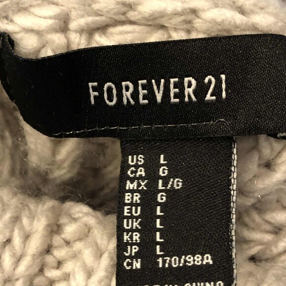 New FOREVER 21 Chunky Cable Knit Cowl Neck Tunic Sweater Dress Soft Grey L - Picture 6 of 7